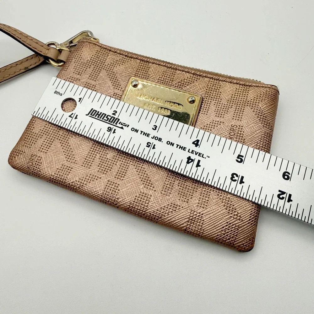 Michael Kors Rose Gold Signature‎ Monogram Wristlet Pouch Card Holder